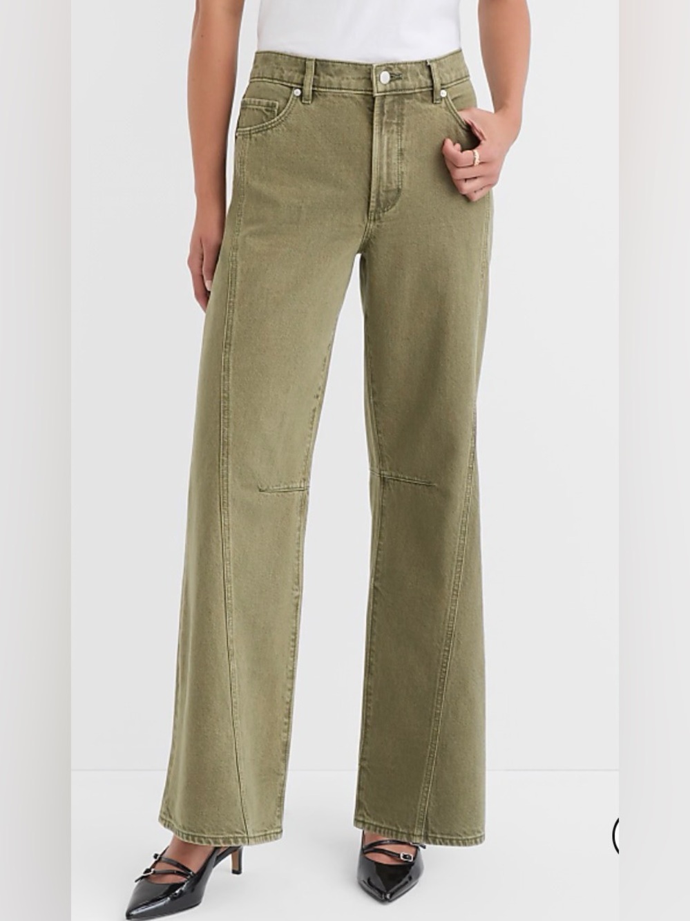 NWT Loft petite green seamed mid-rise relaxed flare jeans, size 28 petite